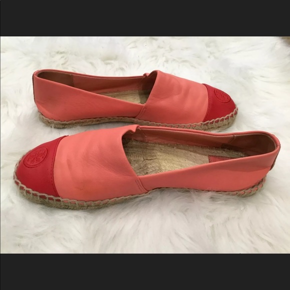 TORY BURCH NAPPA LEATHER RED COLOR BLOCK ESPADRILLE FLAT SIZE 8.5 - Picture 6 of 7